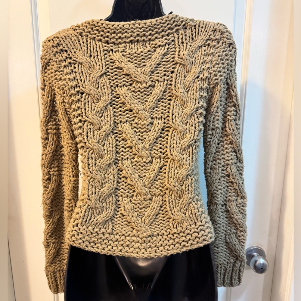 LOVE SEX MONEY Italy Vintage Chunky Cable Knit Cardigan Detachable Fur Collar-XS - Picture 9 of 10
